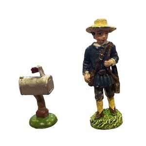 Vintage 98IRS China Lead Figure Man Carrying Rifle & Mailbox 1.25" Hand Painted